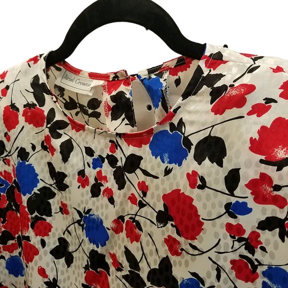 Ariel Crowne Womens Sz M Multicolor Floral Short Sleeve Blouse - Picture 4 of 9